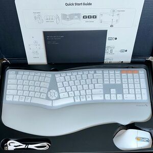 ProtoArc EKM01 Plus Dual Mode Ergonomic Keyboard and Mouse Combo WHITE/SILVER